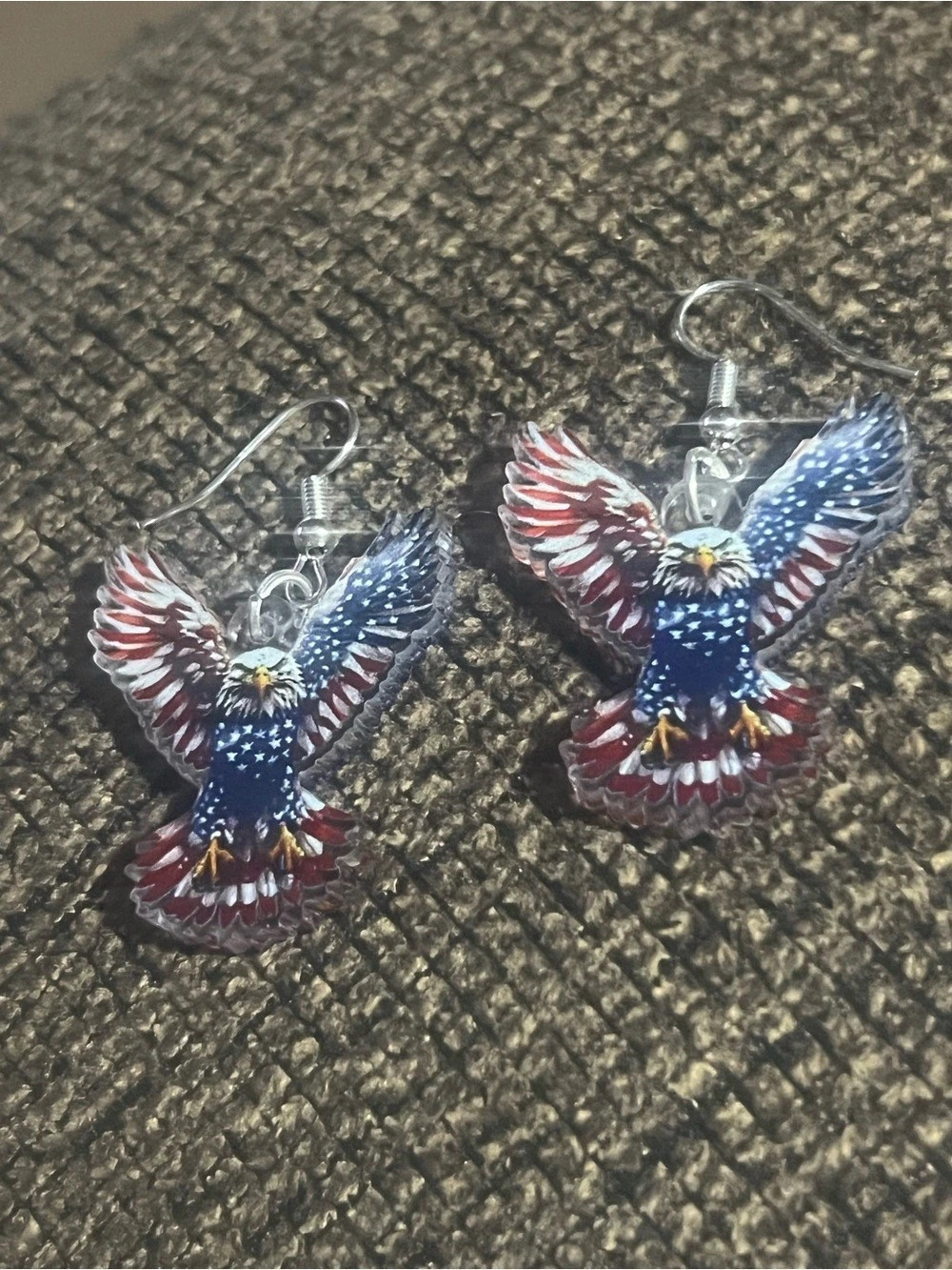 Patriotic American Flag Eagle Acrylic Dangle Earrings Blue & Red E230